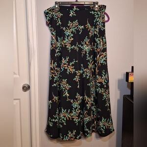 dressbarn Black Maxi Skirt with Blue Green and Gold Floral Pattern